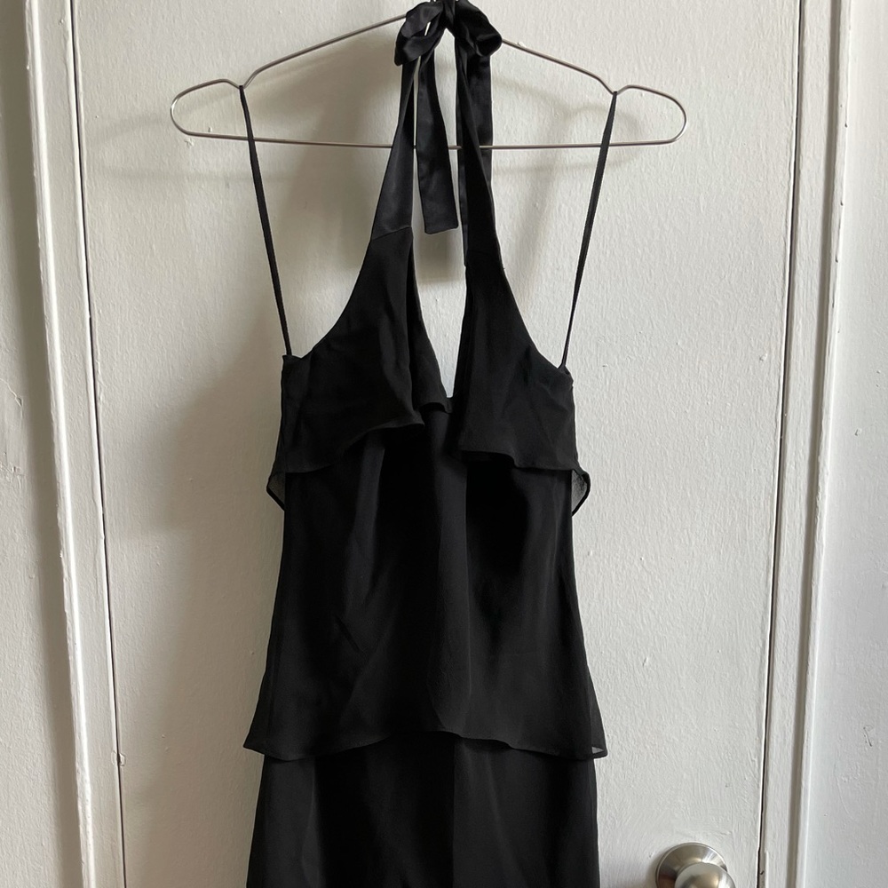 Black halter tie semi formal cocktail dress Christmas party dress